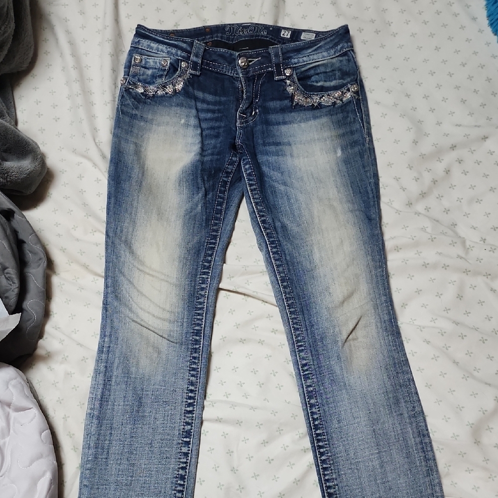 Women's Blue Jeans with Embellished Pockets